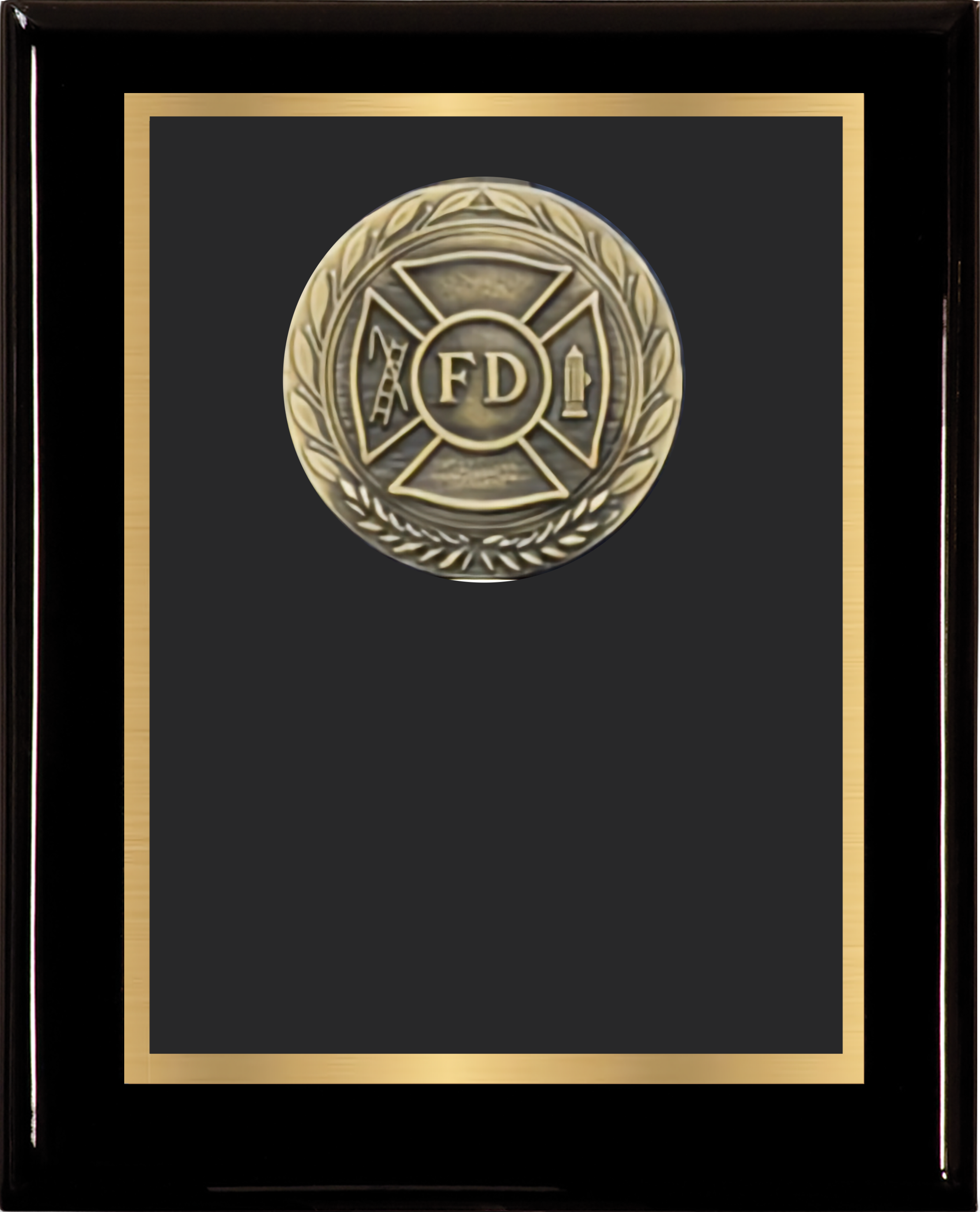 Black Piano Finish Wood Plaque w/Double Plate and Medallion 2