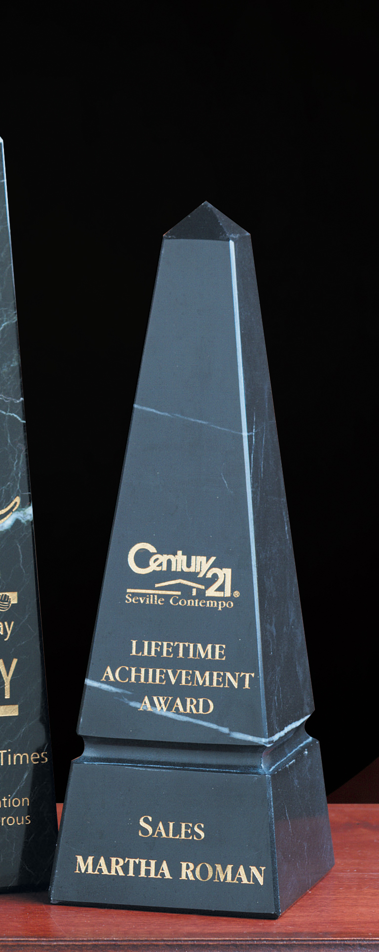 10" Grooved Black Marble Obelisk Award 1