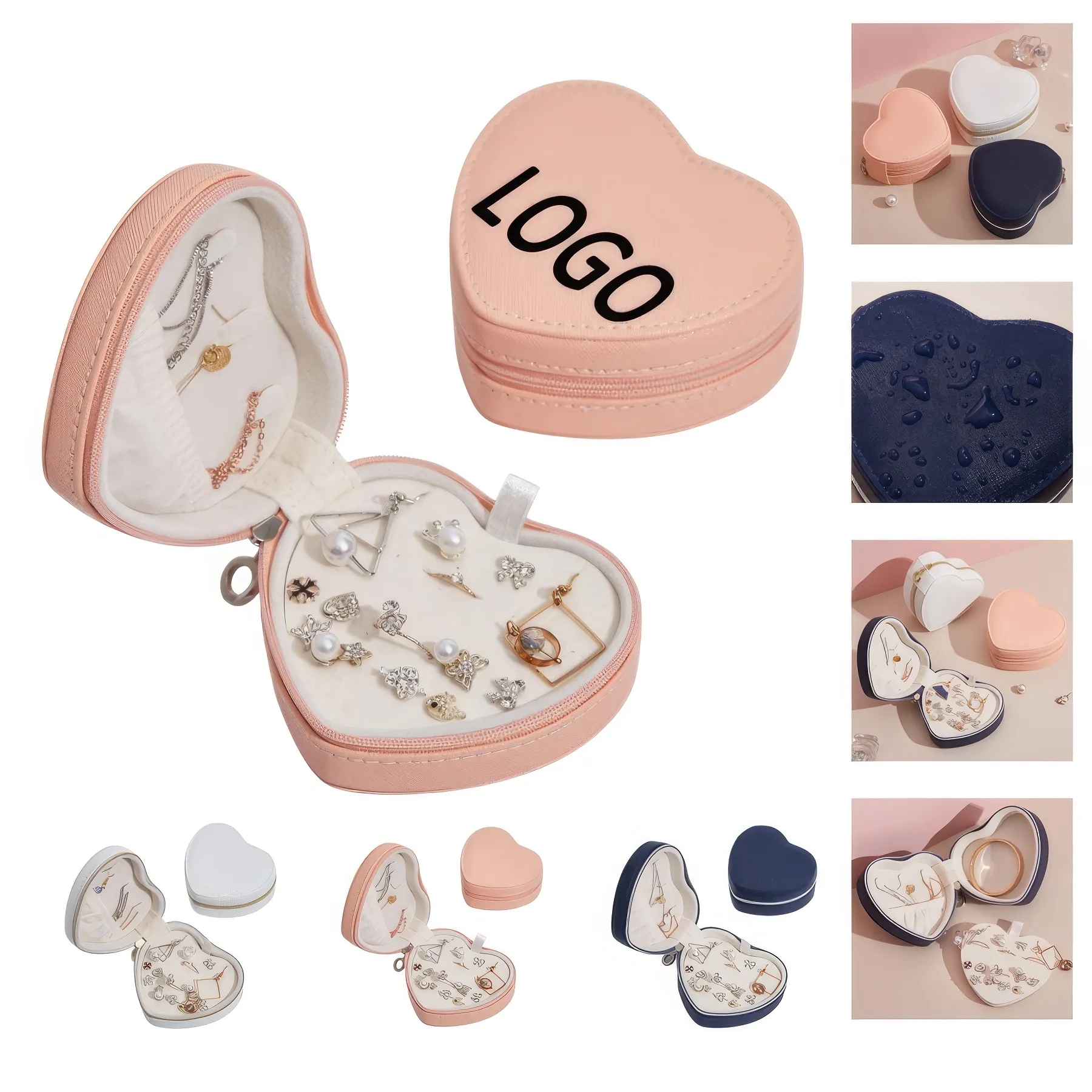 PU Portable Travel Heart-Shape Jewelry Organizer Box 2