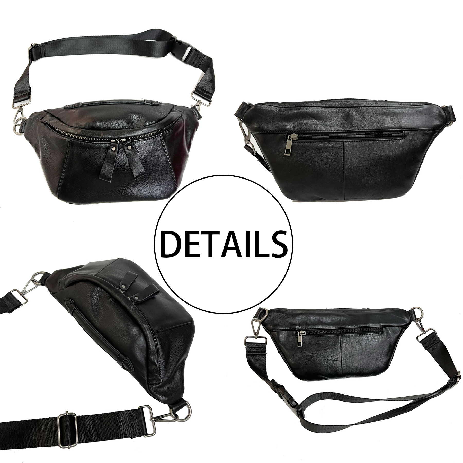 Genuine Leather Stylish black belt bag for men and women 2