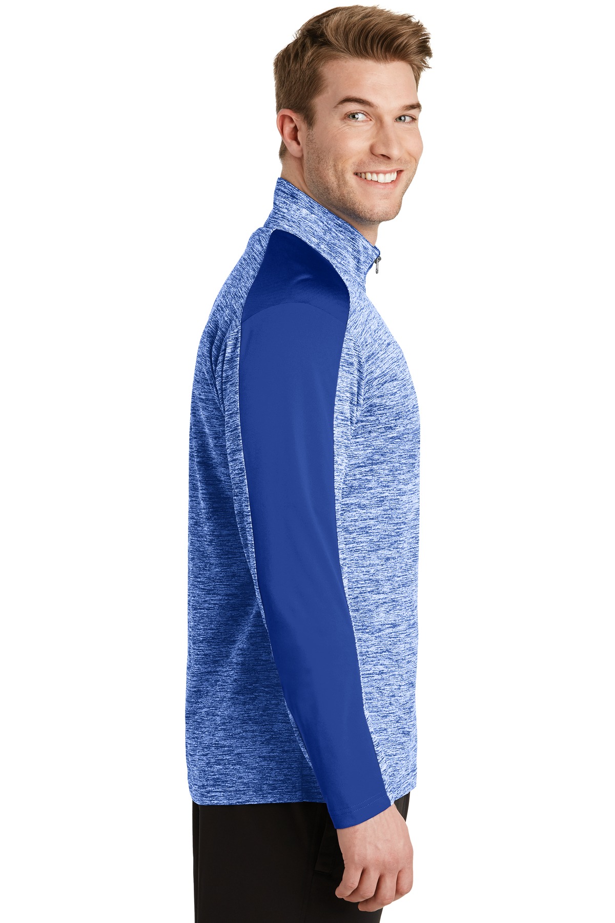 Sport-Tek PosiCharge Electric Heather Colorblock 1/4-Zip Pullover. ST397, custom hoodie or sweatshirt with logo imprint 7