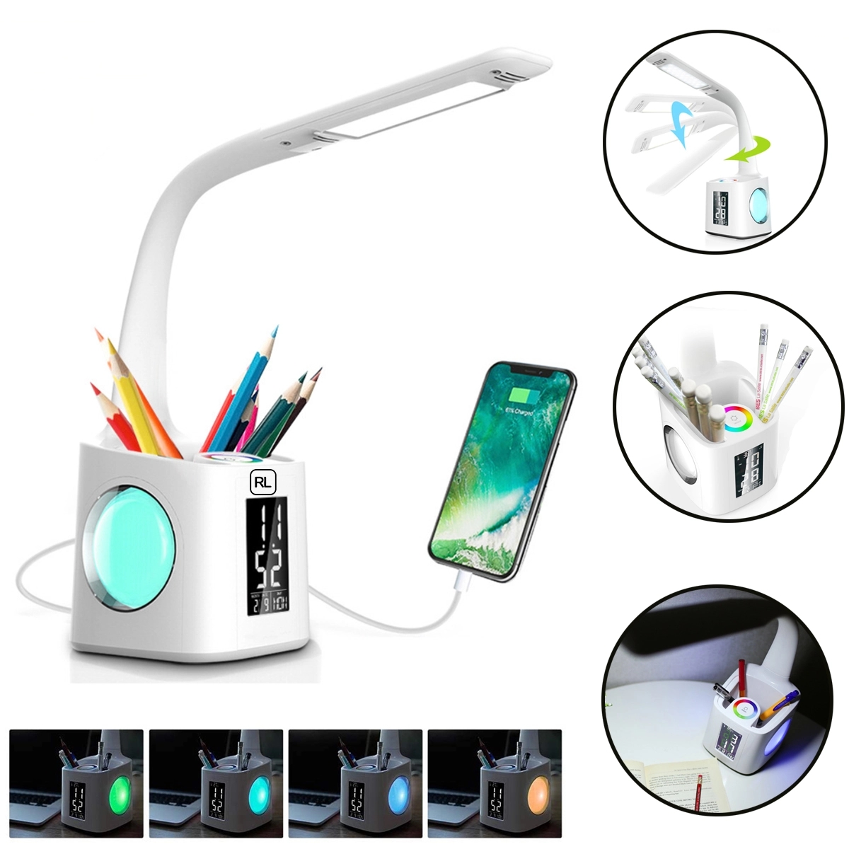 LED Desk Lamp with USB Charging Port and Calendar 1