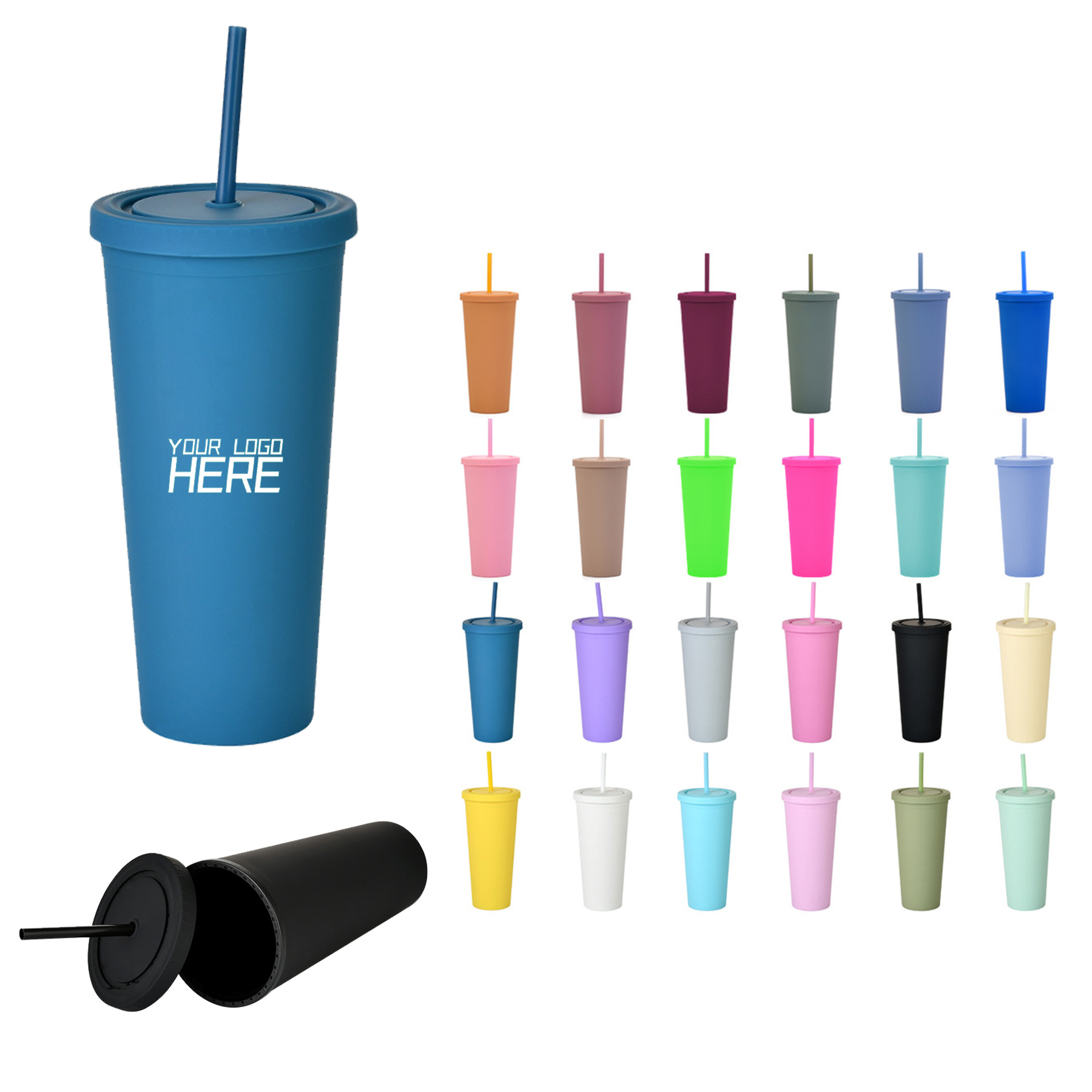 24OZ Double Layer Plastic Straw Cup 1