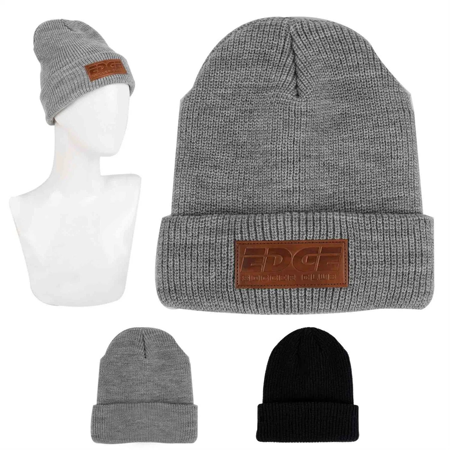 Cuffed Knit Beanie With Faux Leather Patch 4