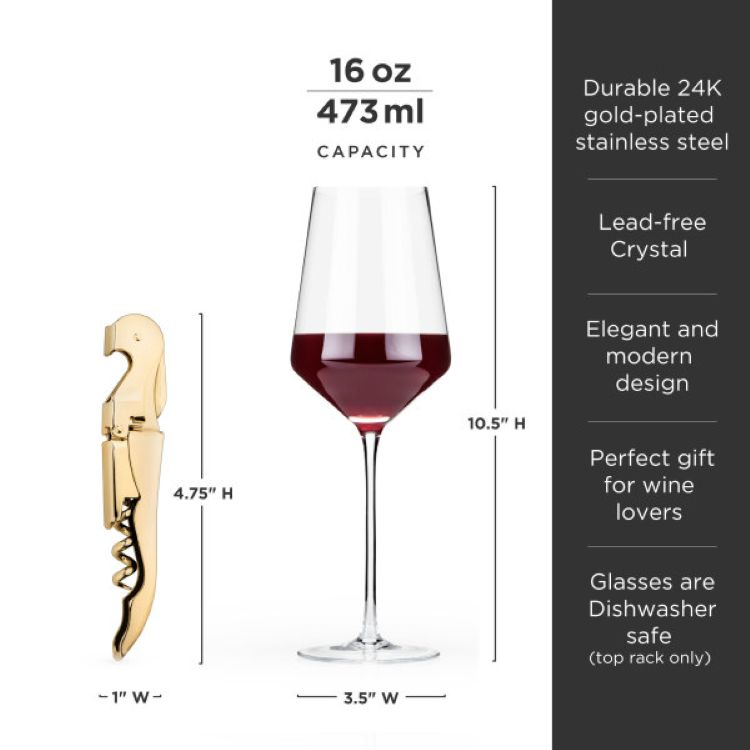 Viski® Raye Crystal Wine Glass and Corkscrew Gift Box 2