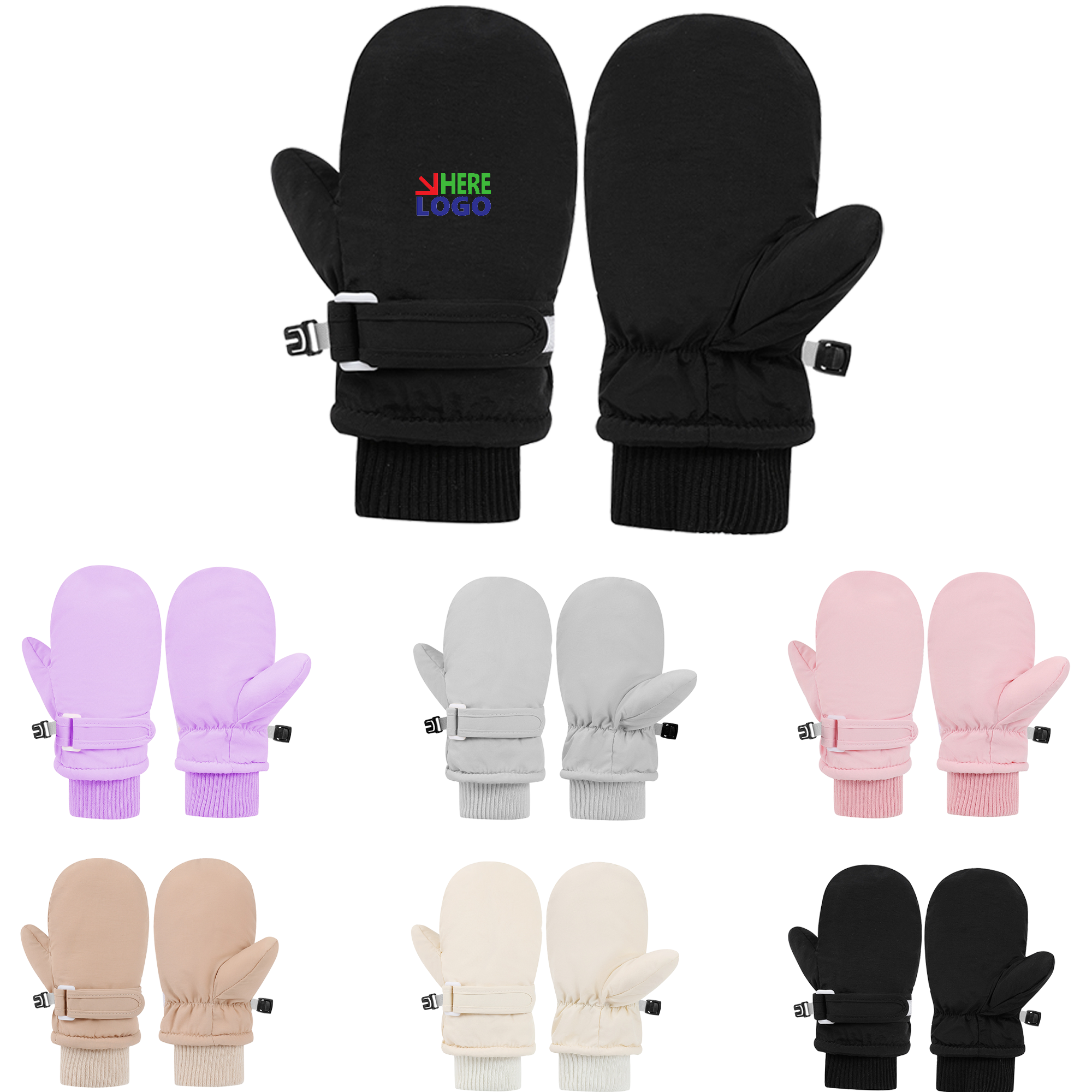 Children's Warm Quick-Dry Fabric Ski Waterproof Ribbed Gloves 1