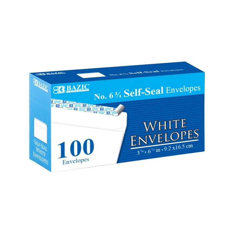#6 3/4 Self-Seal White Envelopes - 100 Piece 1