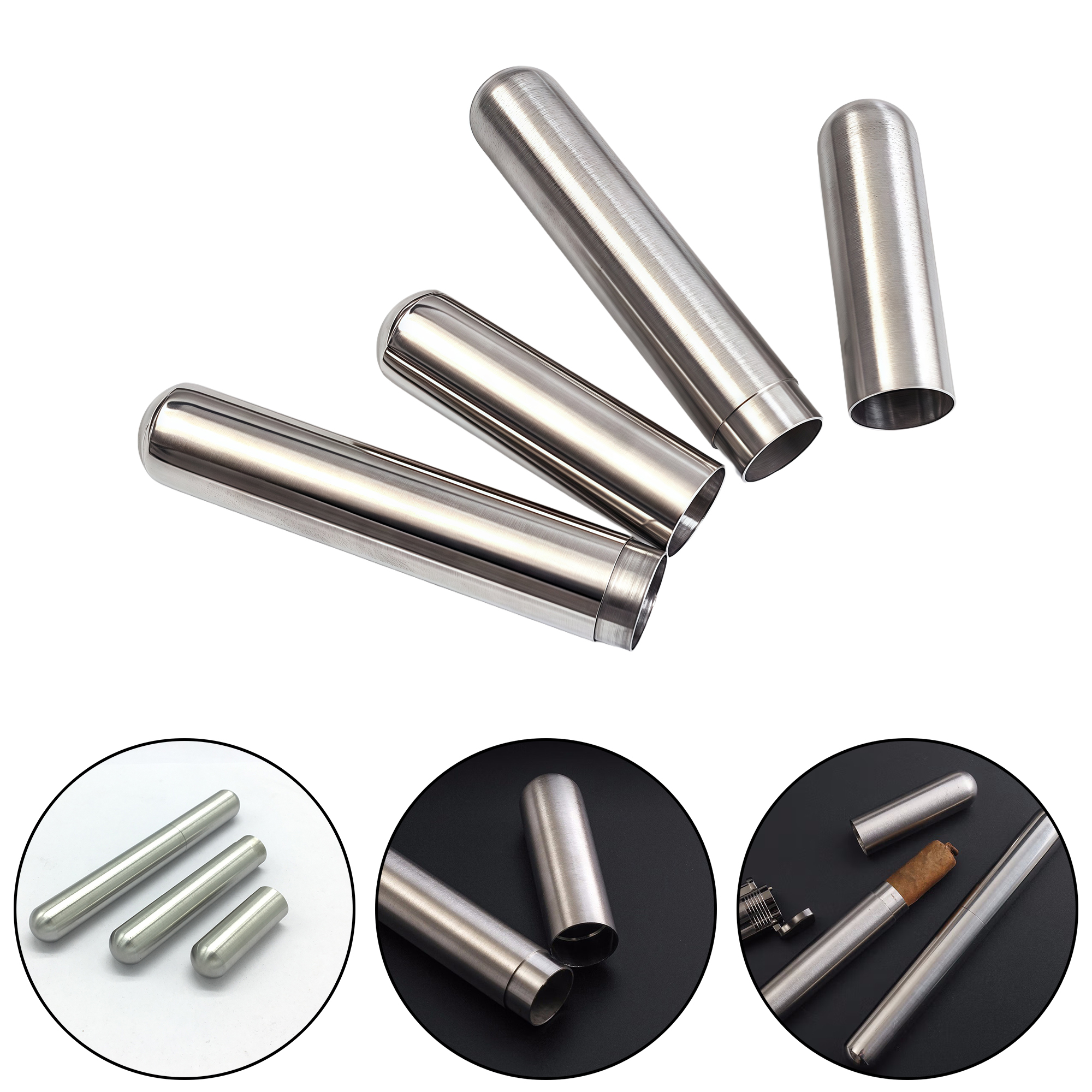 Stainless Steel Cigar Holder Humidor Tube - Single Cigar Case 2