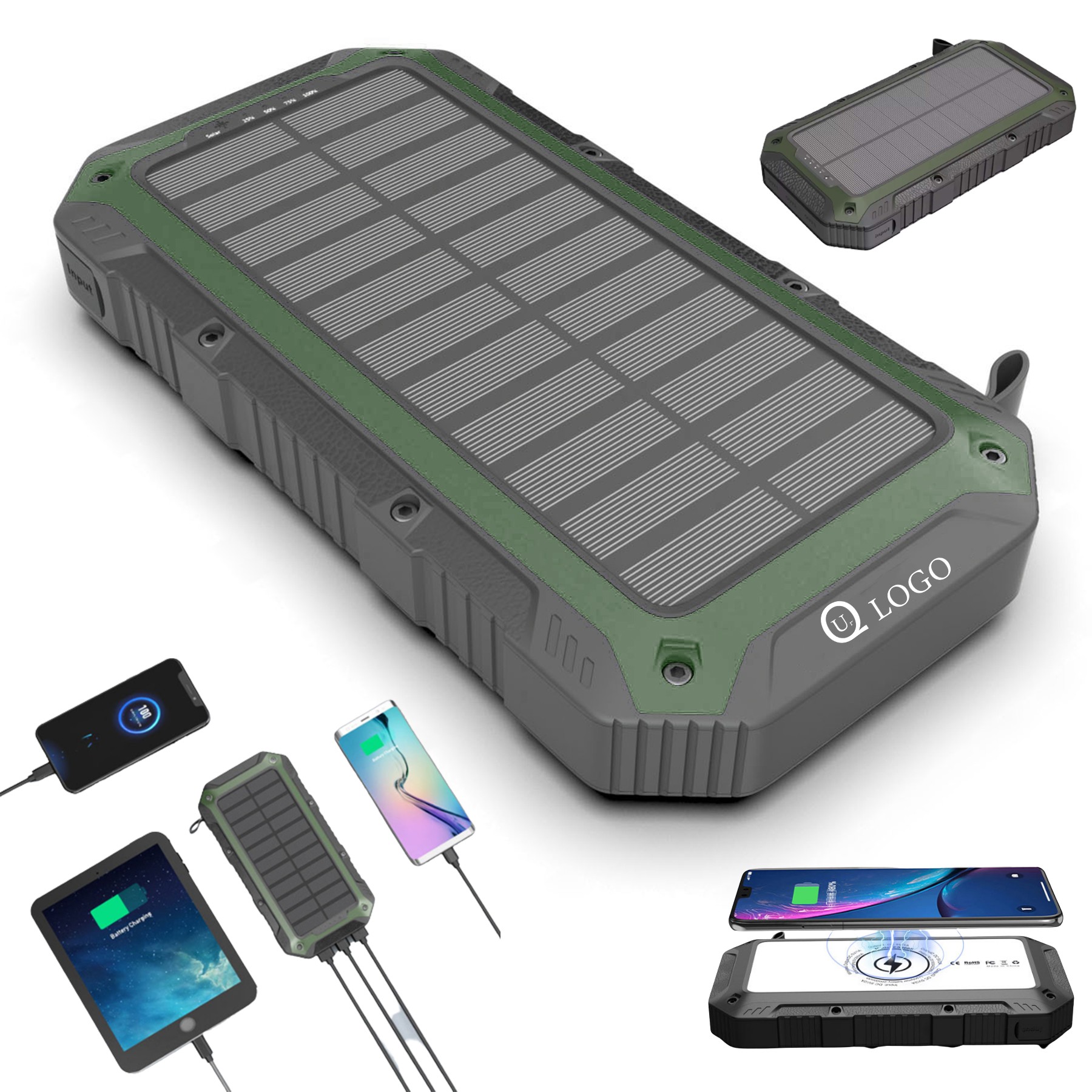 20000Mah Wireless Charging Solar Power Bank Flashlight 1