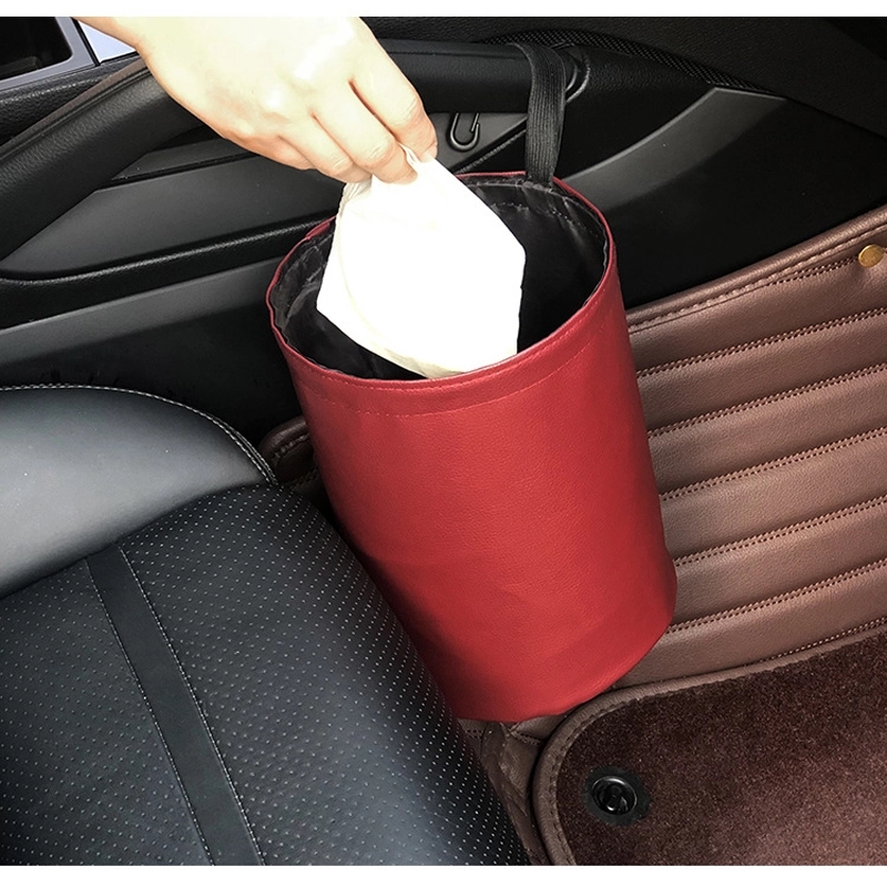 Collapsible Waterproof Portable PU Leather Car Trash Can 12