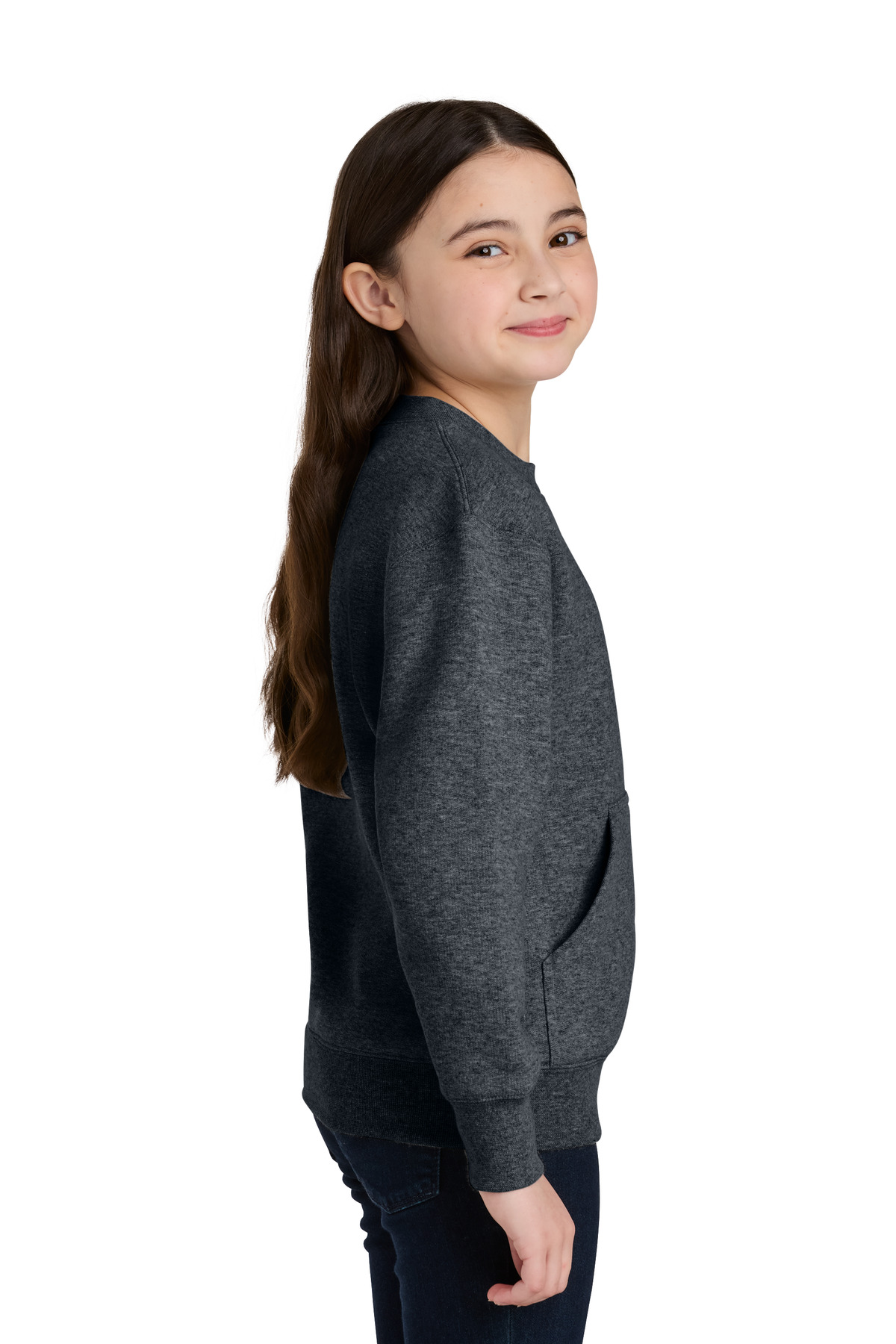 Port & Co Youth Core Fleece Crewneck Pocket Sweatshirt PC78YPKT 40