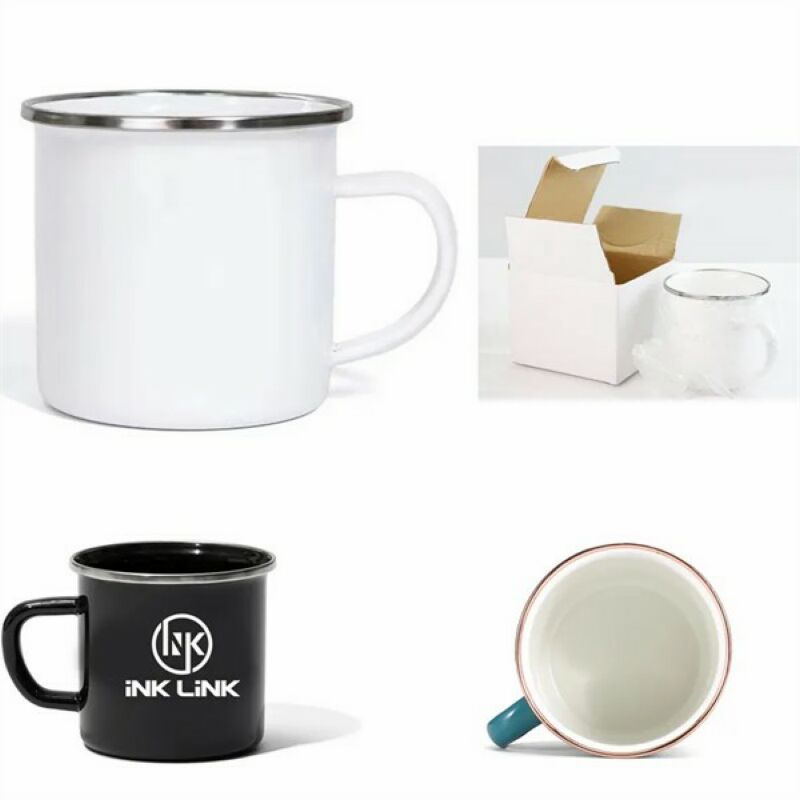 12Oz White Enamel Mug Silver Rim With Case