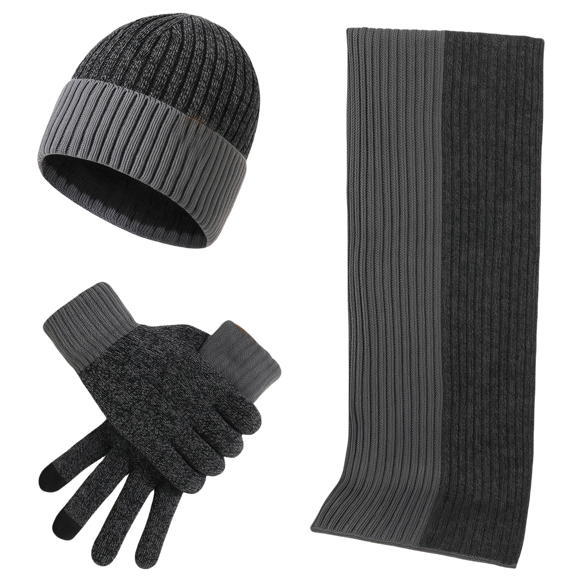 Winter Knit Hat Scarf Gloves Set - Striped 2