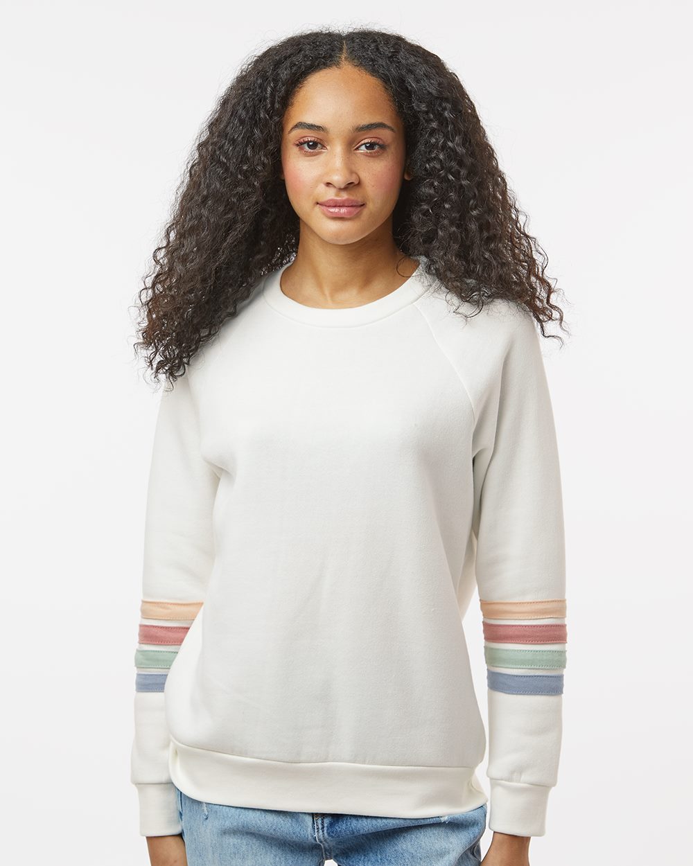 Women's Striped Sleeves Crewneck Sweatshirt - W23152 17