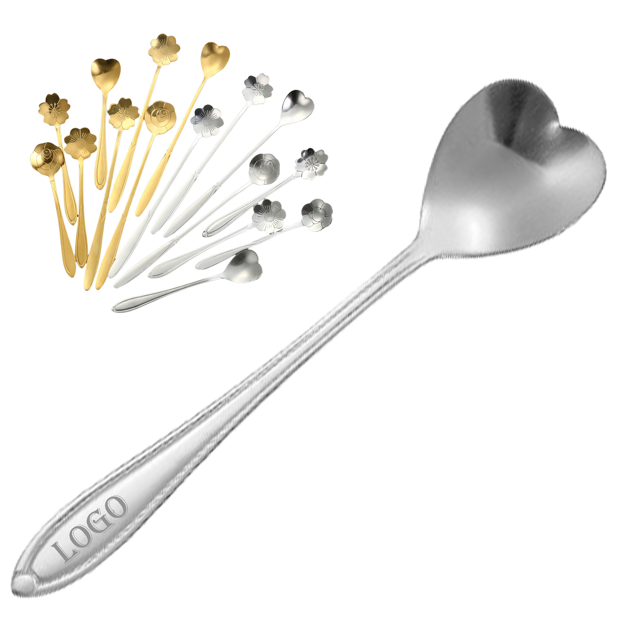 Silver stainless steel heart pattern coffee spoon 3