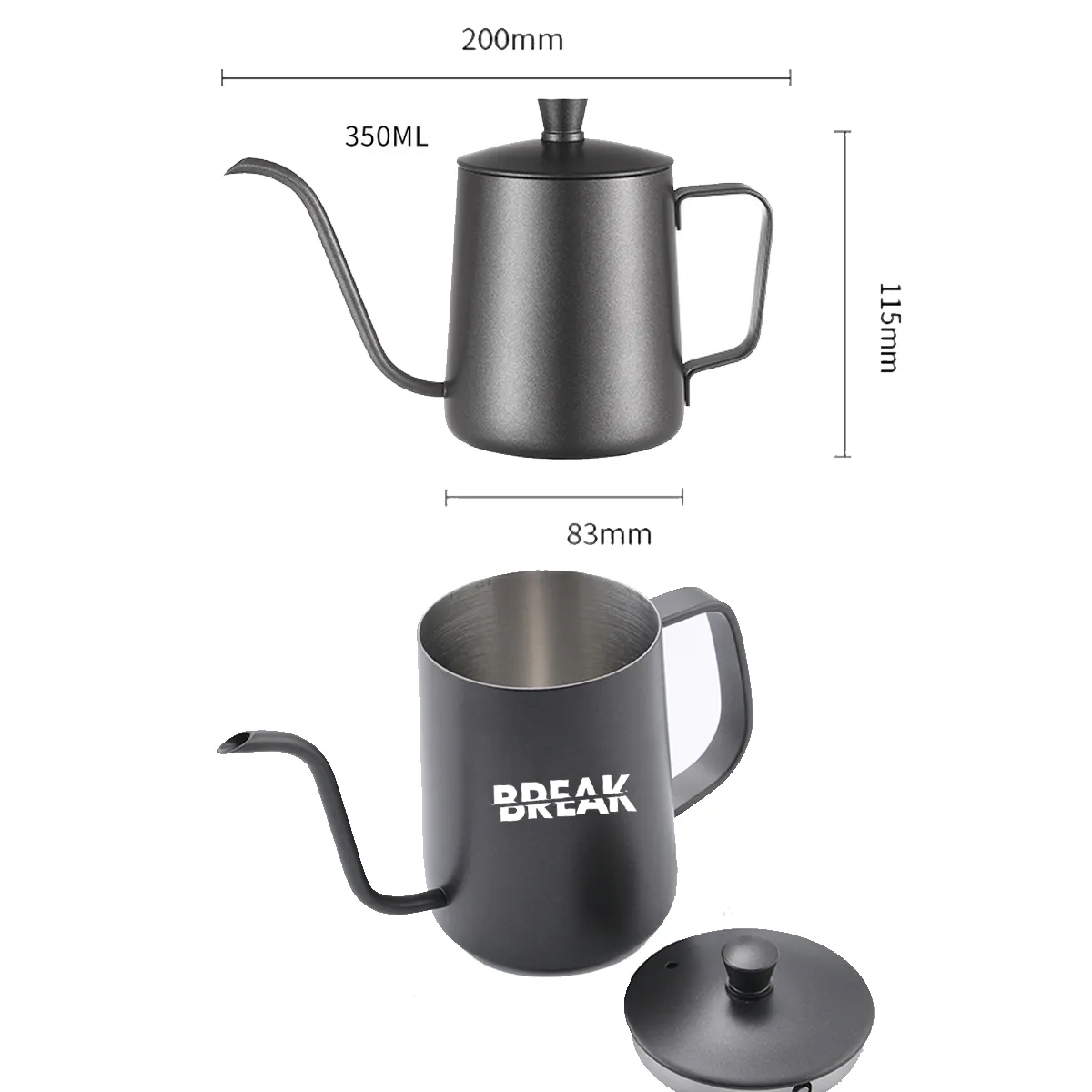 350ml Stainless Gooseneck Pour Over Coffee Kettles Tea Pots 5