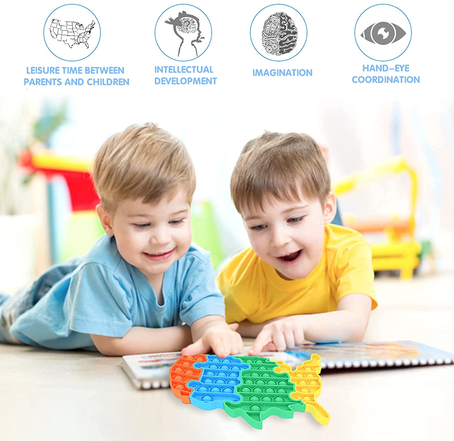 American Map Silicone Colorful Push Pop Bubbles Fidget Sensory Toy Autism Need 10