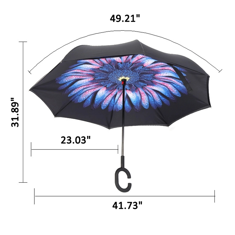 Custom Outdoor Travel C-Handle Reverse Umbrella 15