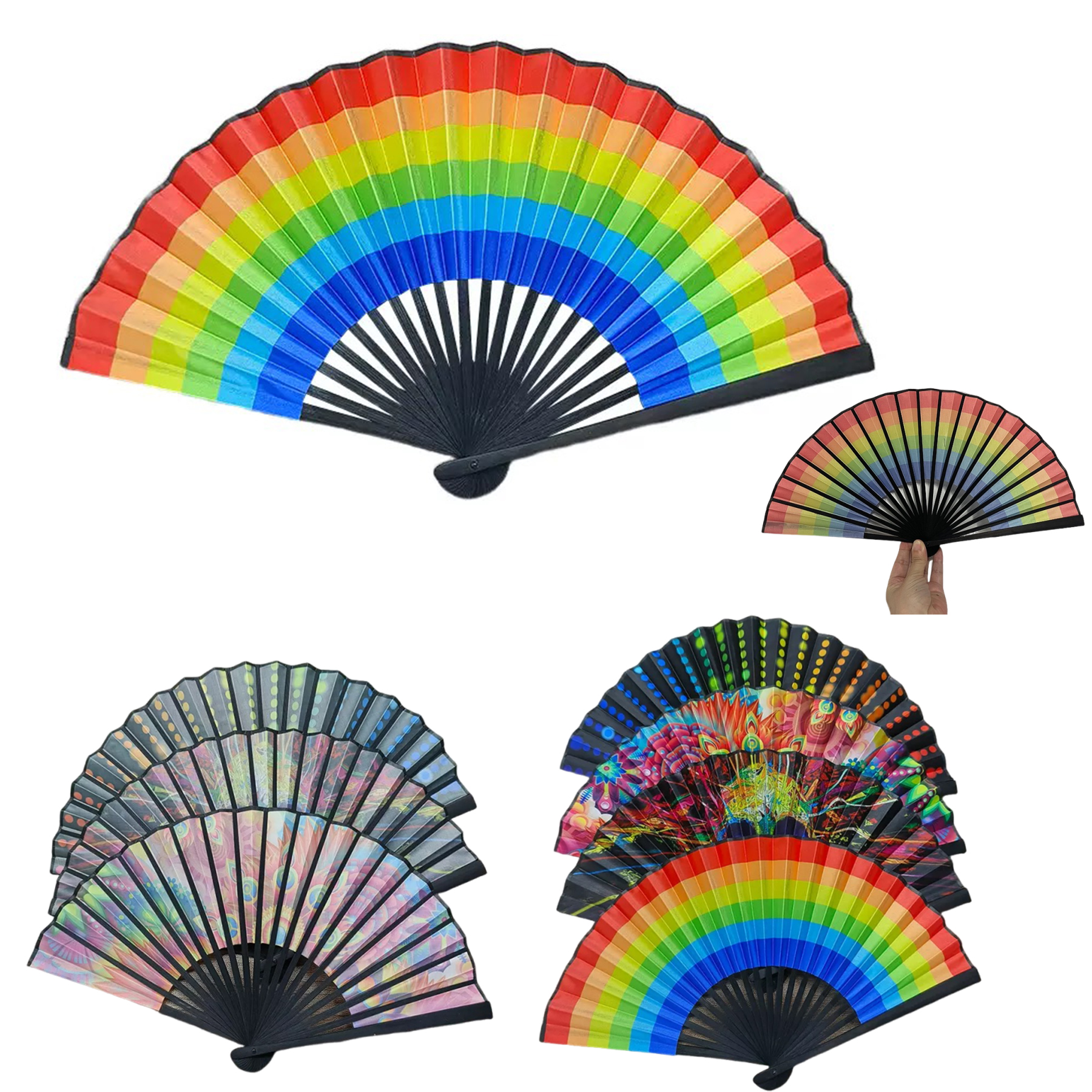 Single-sided Satin Colored Folding Fan With Bamboo Handle 2