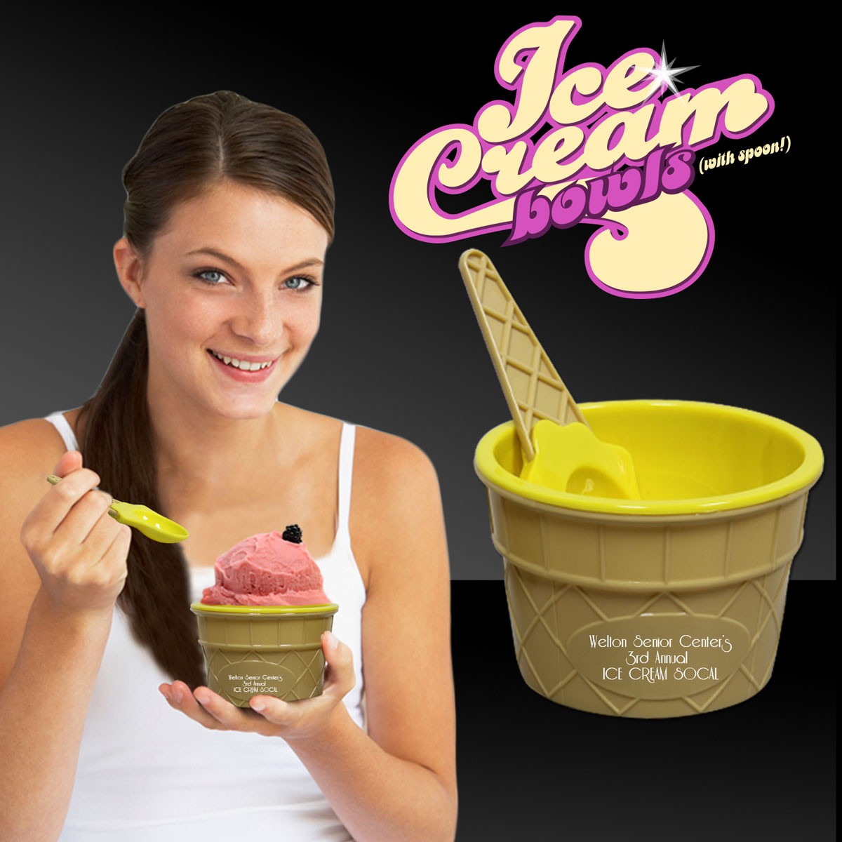 Yellow Ice Cream Bowl and Spoon Set