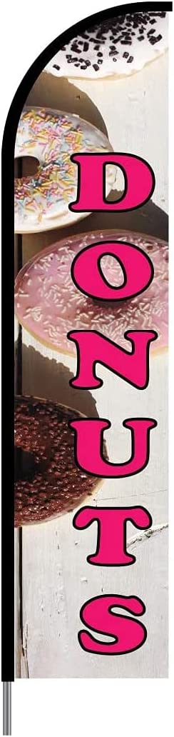 Donuts Sign Banner Swooper Feather Flag Pole Kit Outdoor Business Advertising Display, 15ft 1