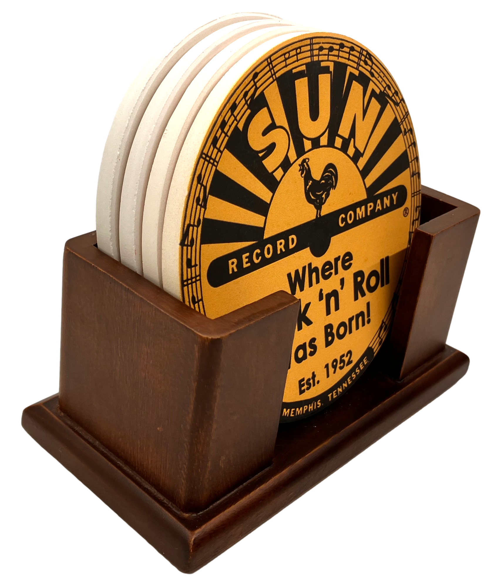 Upright Walnut Finish 4 Coaster Holder Sets 9