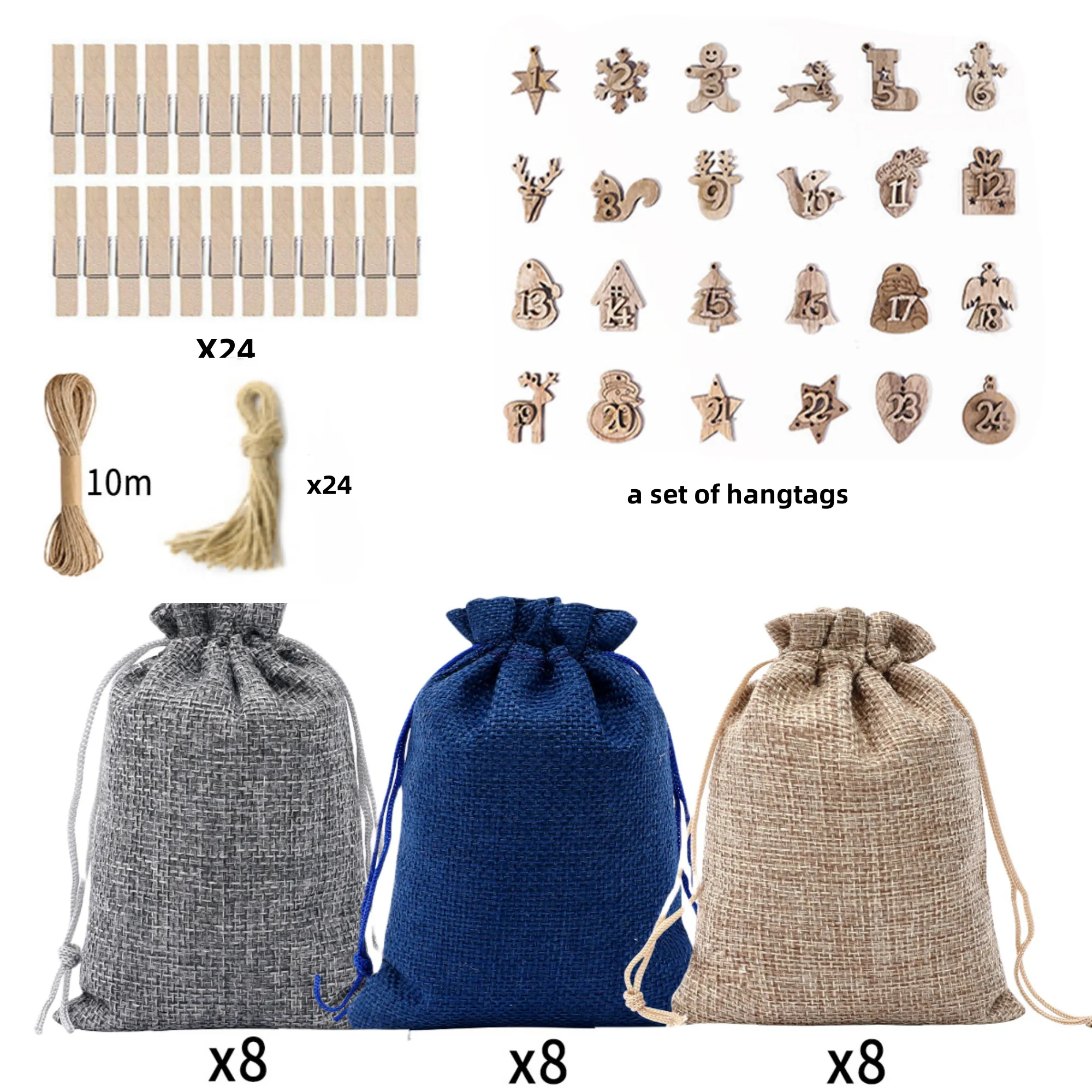 Burlap Drawstring Gift Bag Set 3