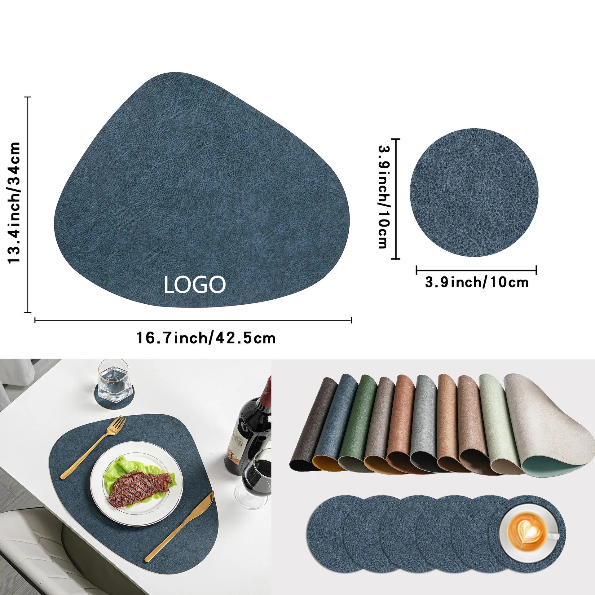Water Droplet Shaped Leather Coaster Table Tableware Mat 1