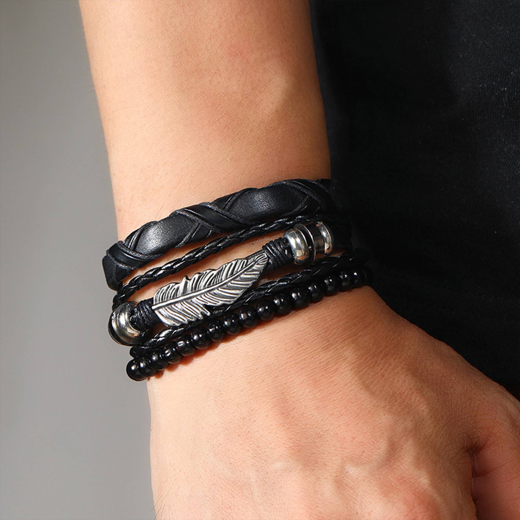 PU Simple hand-woven alloy feather bracelet 6
