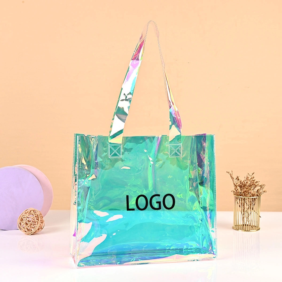 Laser Iridescent Pvc Clear Tote Bag 14"X4"X12" 3
