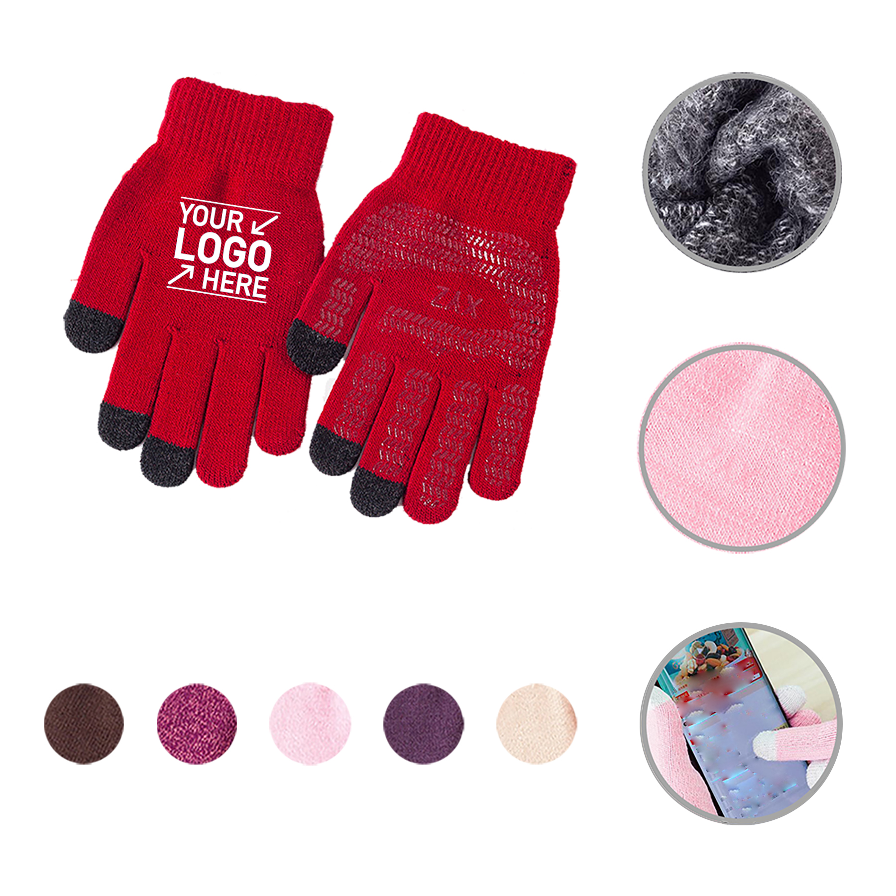 Woman Woolen Yarn Slip-proof Winter Touchscreen Gloves 2