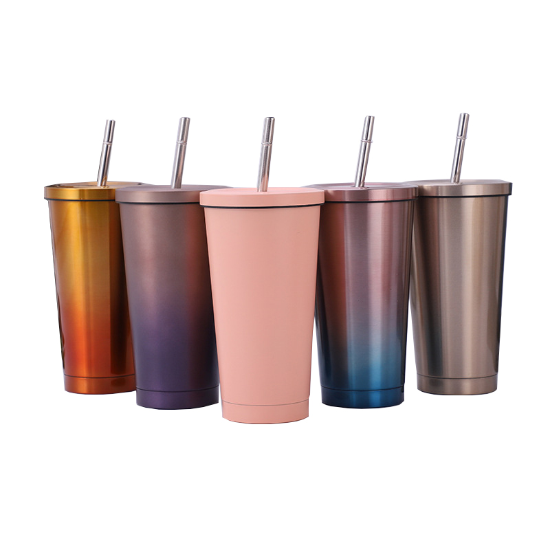 Stainless Steel Water Bottle Iced Coffee Travel Mug Cup With Straw 3