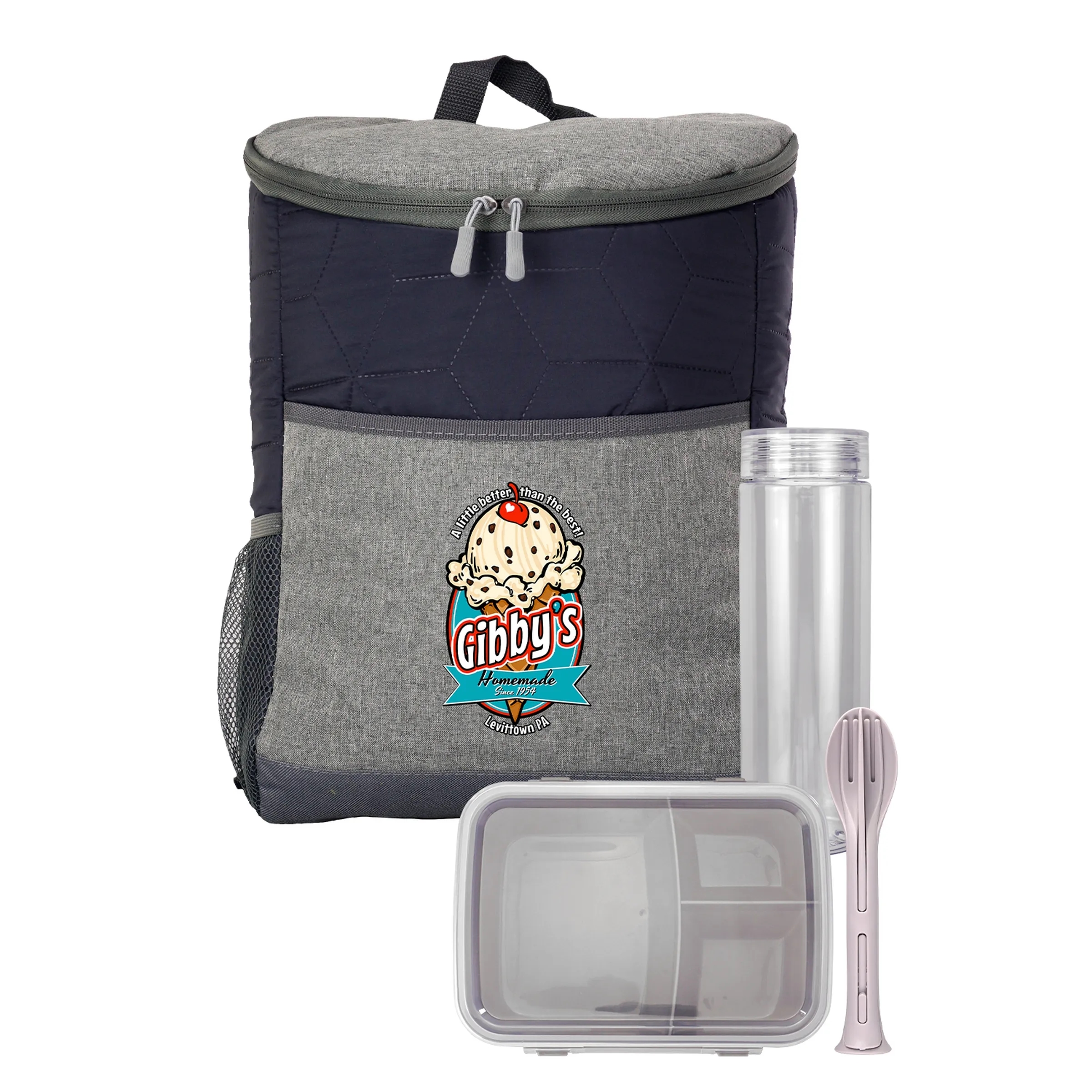 QUILTED COOLER BACKPACK ULTIMATE LUNCH & DRINK SET