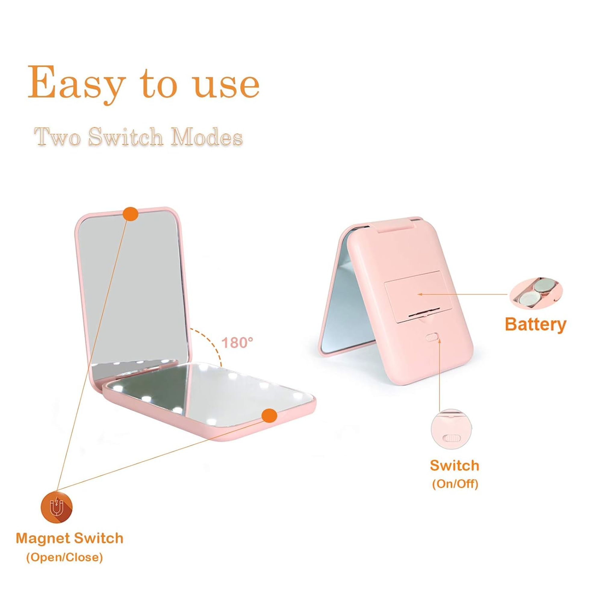 1X/2X Magnification LED Compact Travel Makeup Mirror 2