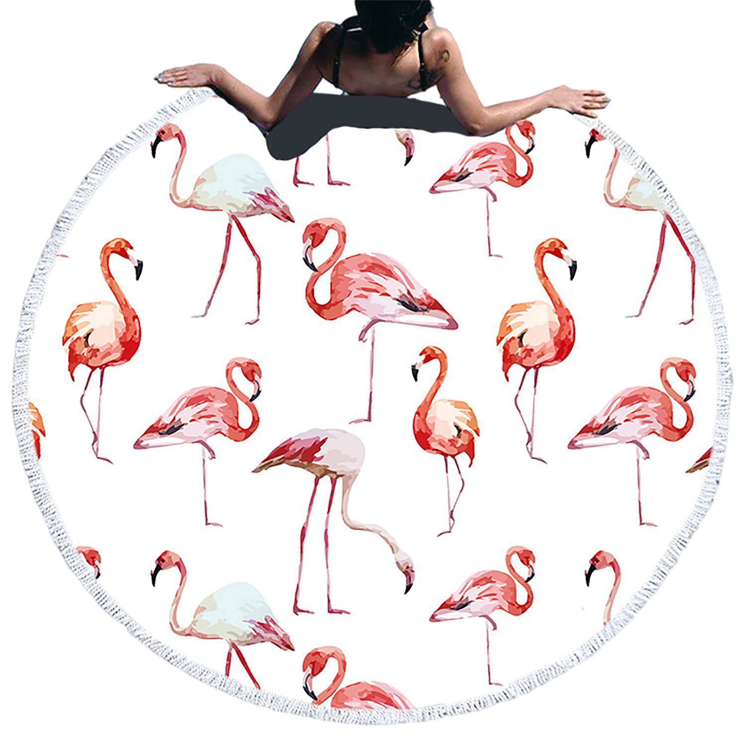Round Quick Dry Beach Towel w/ Tassel 3