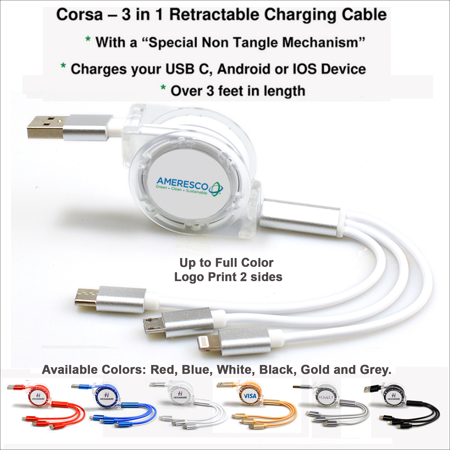 Corsa 3 in 1 Retractable Charging Cable 6