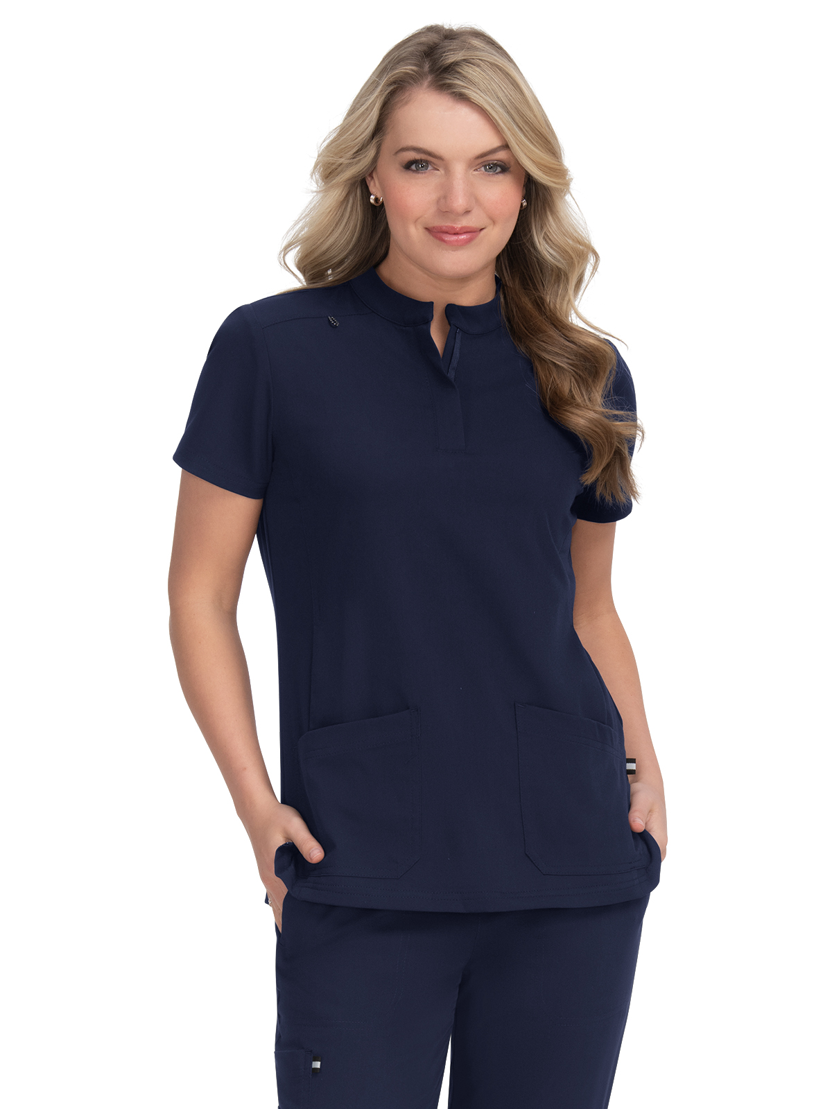 koi - Next Gen - Women's Four-Pocket Zipper-Neck Mandarin Collar Driven Top