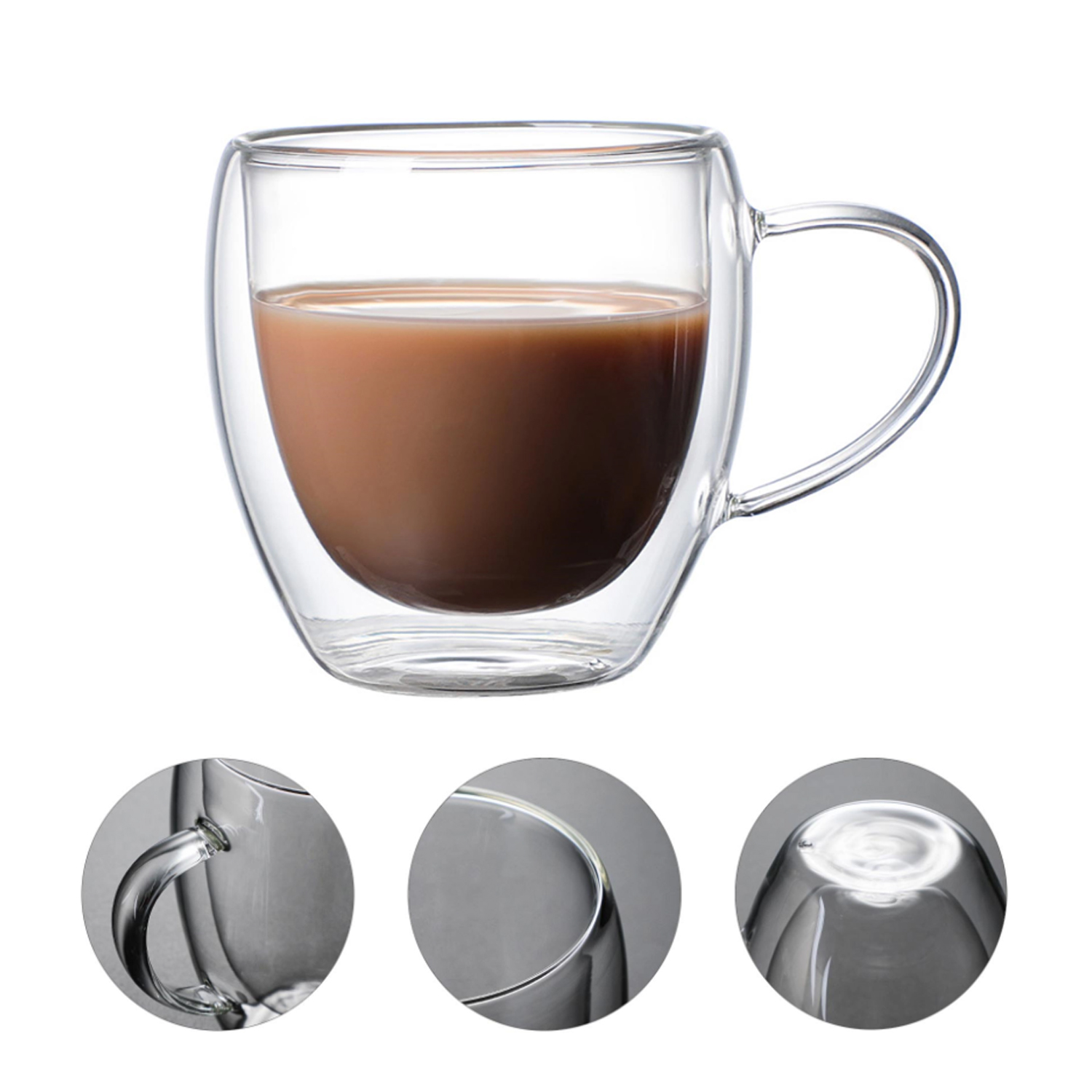 8.5oz Double Walled Coffee Glass Mug w/ Handle 6