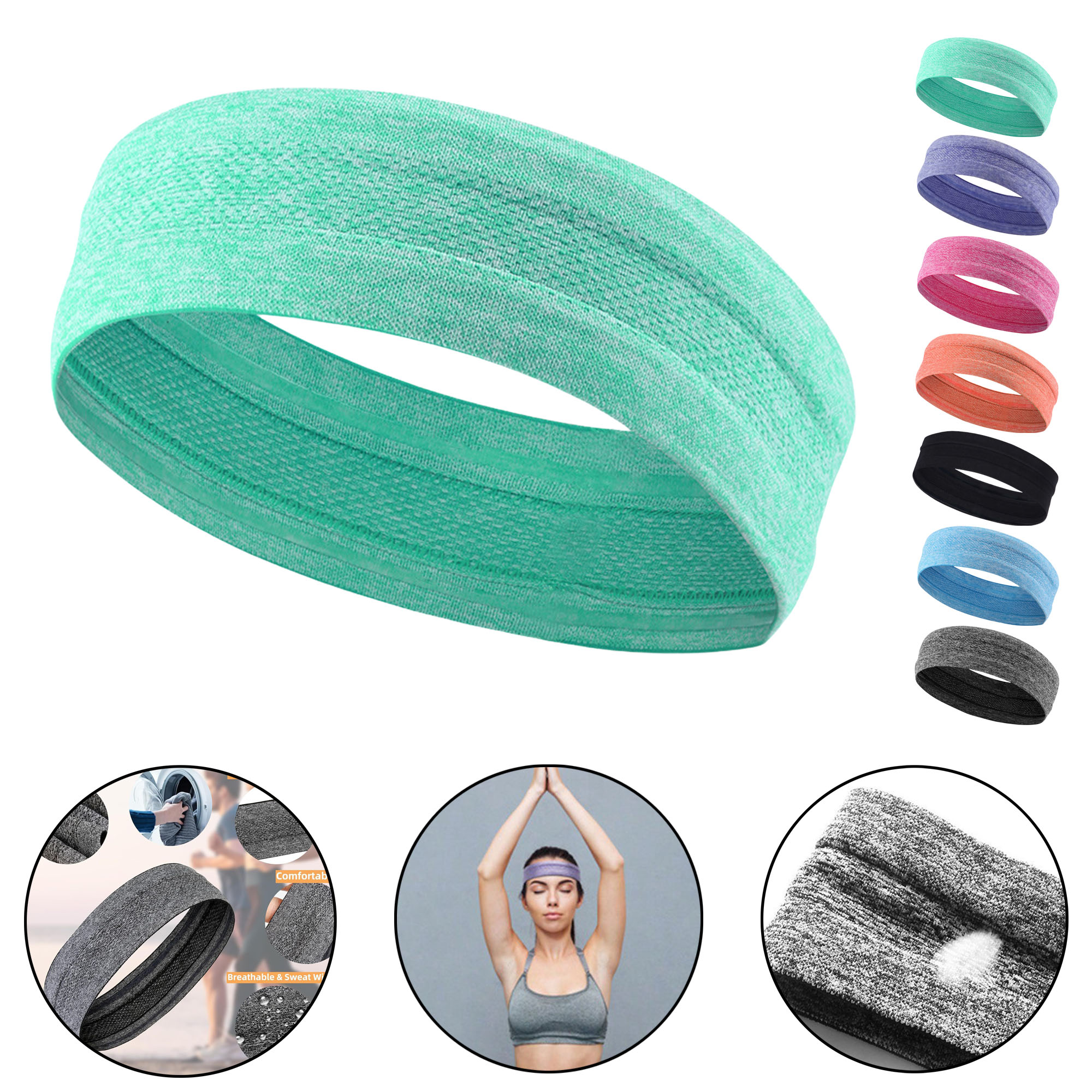 Elastic Sweatproof Sports Headband for Running, custom athletic wear with logo imprint 7