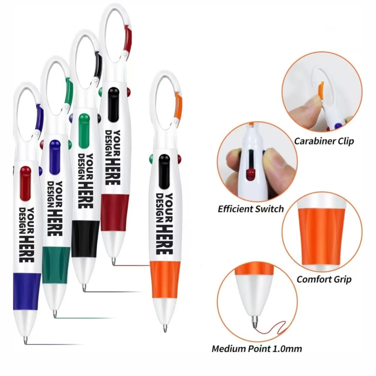 4-Color Ballpoint Pen, Multi-Ink, Clip-On, Office Use