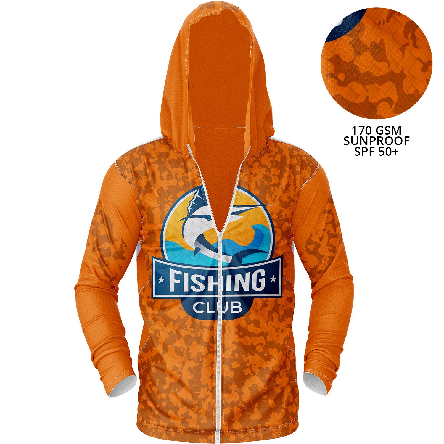 Unisex 170 GSM Sunproof UPF 50+ Fishing Sublimation Pullover Hoodie w/ Full Zipper 2