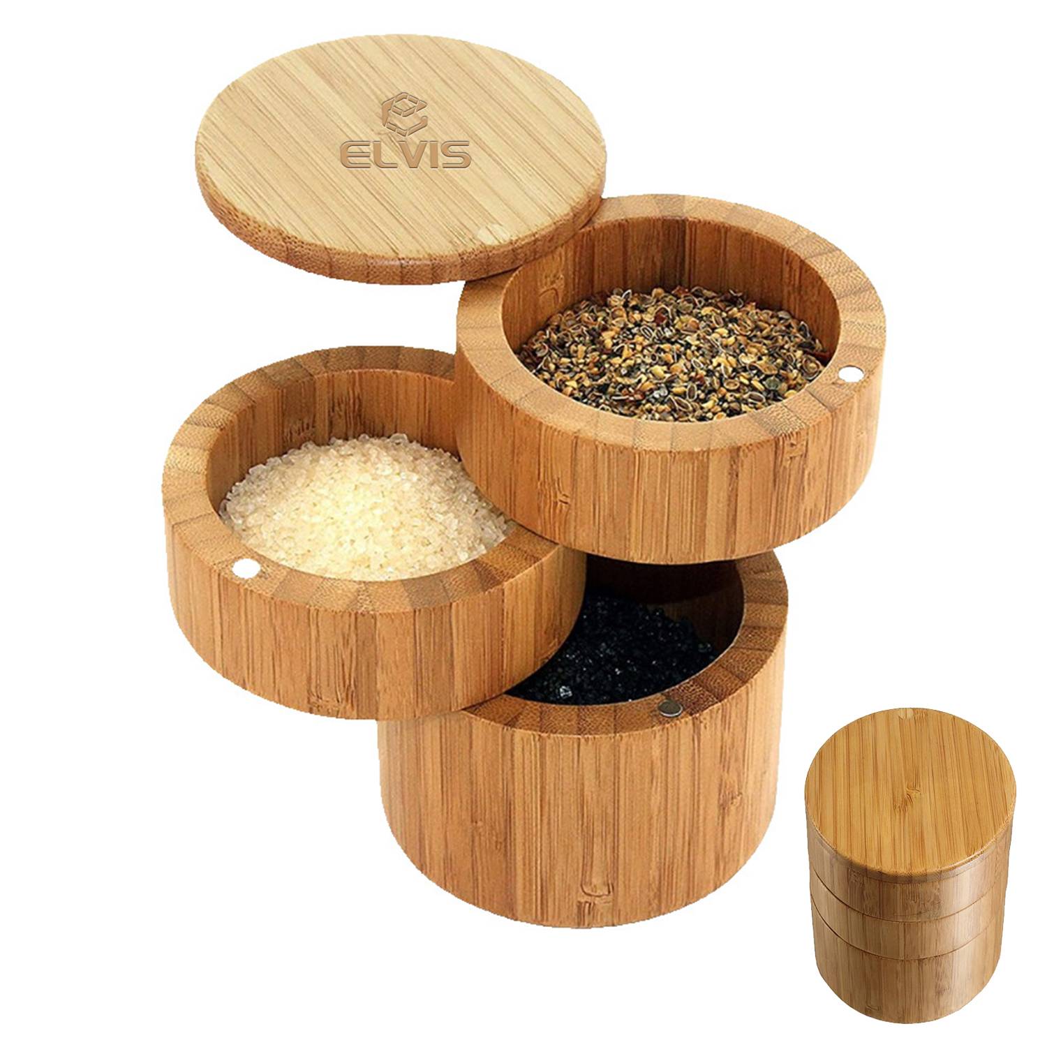 Household Rotating Bamboo Three-Layer Seasoning Jar 2