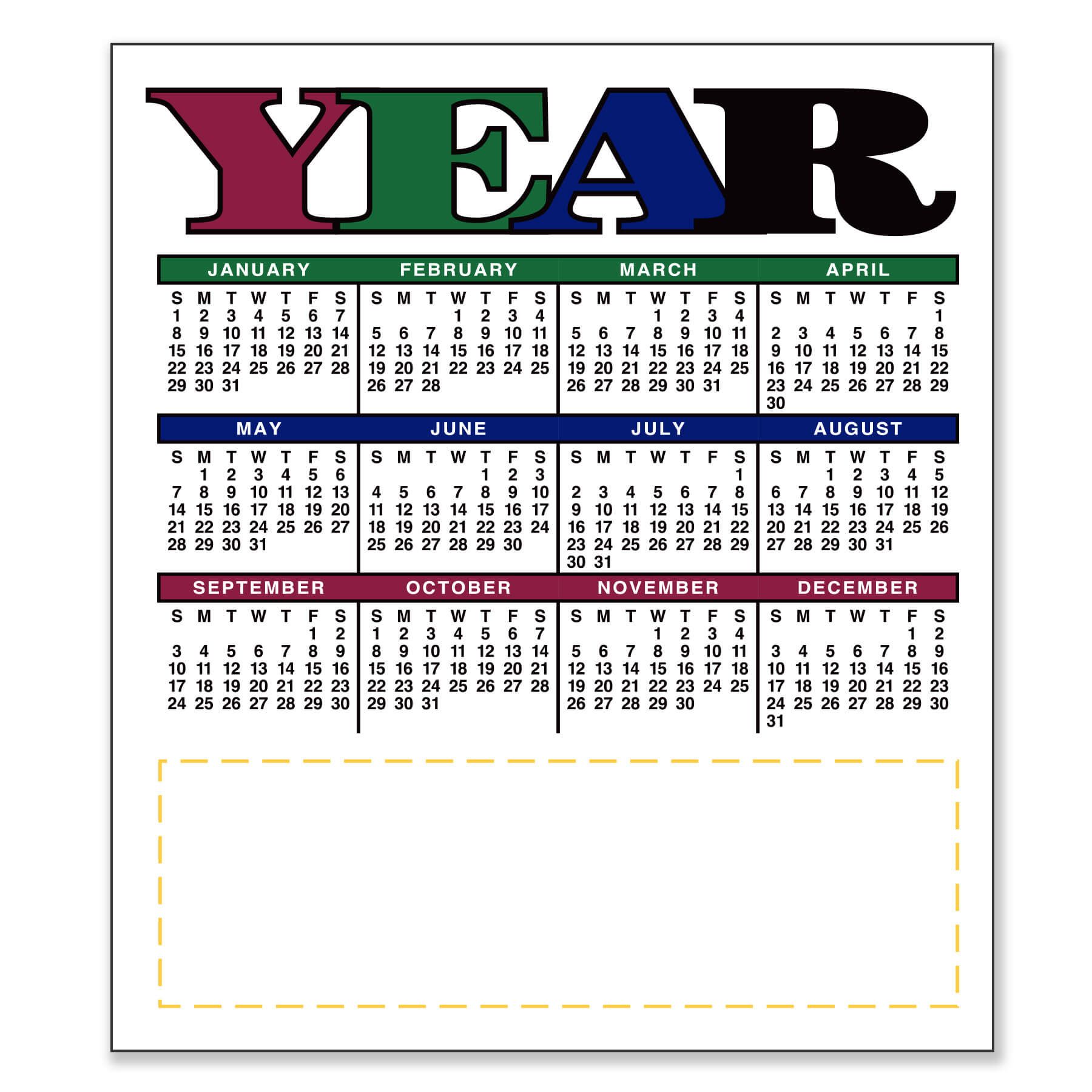 3.5" x 4" Small Magnetic Calendar 30 Mil 1