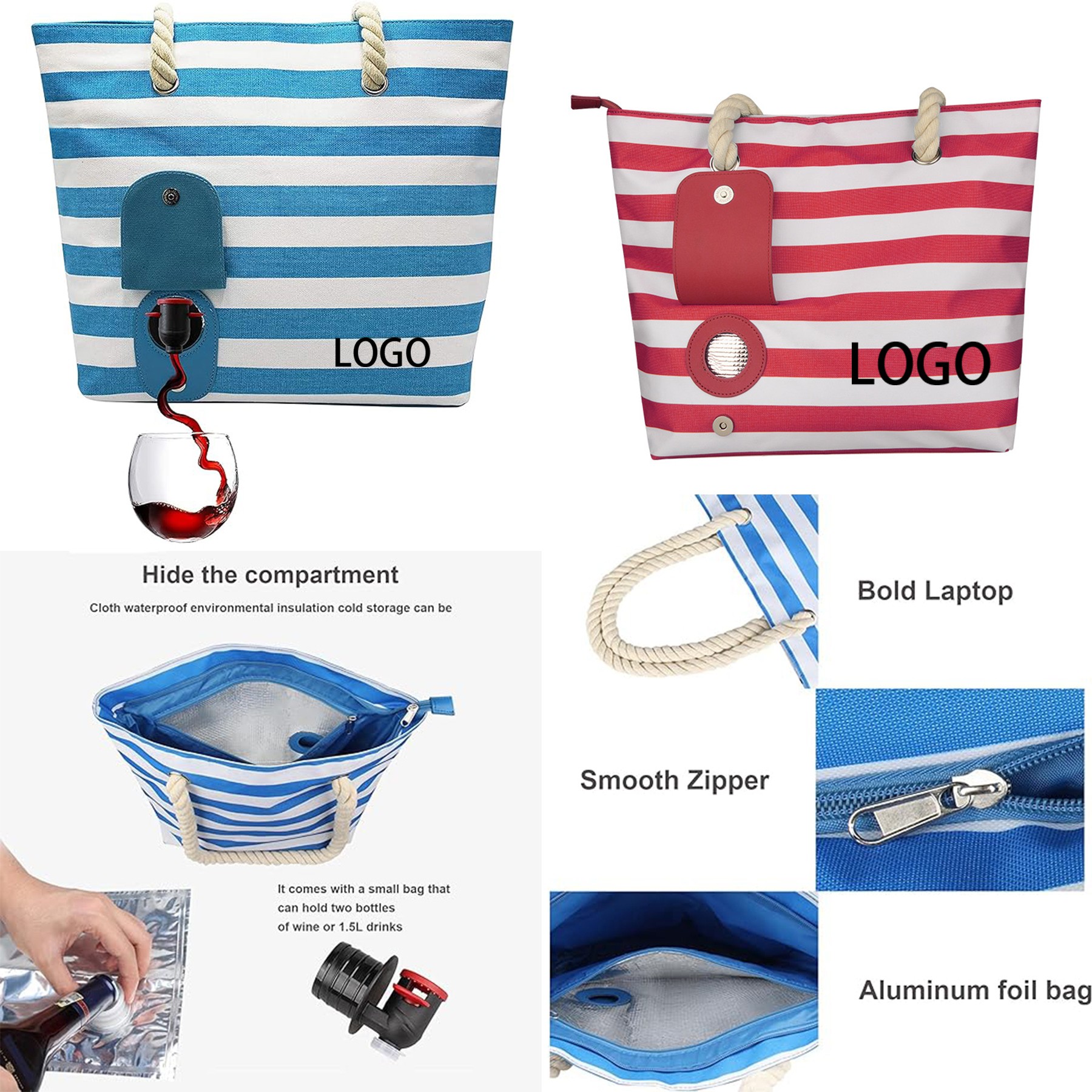Portable Beach Wine Tote Bag