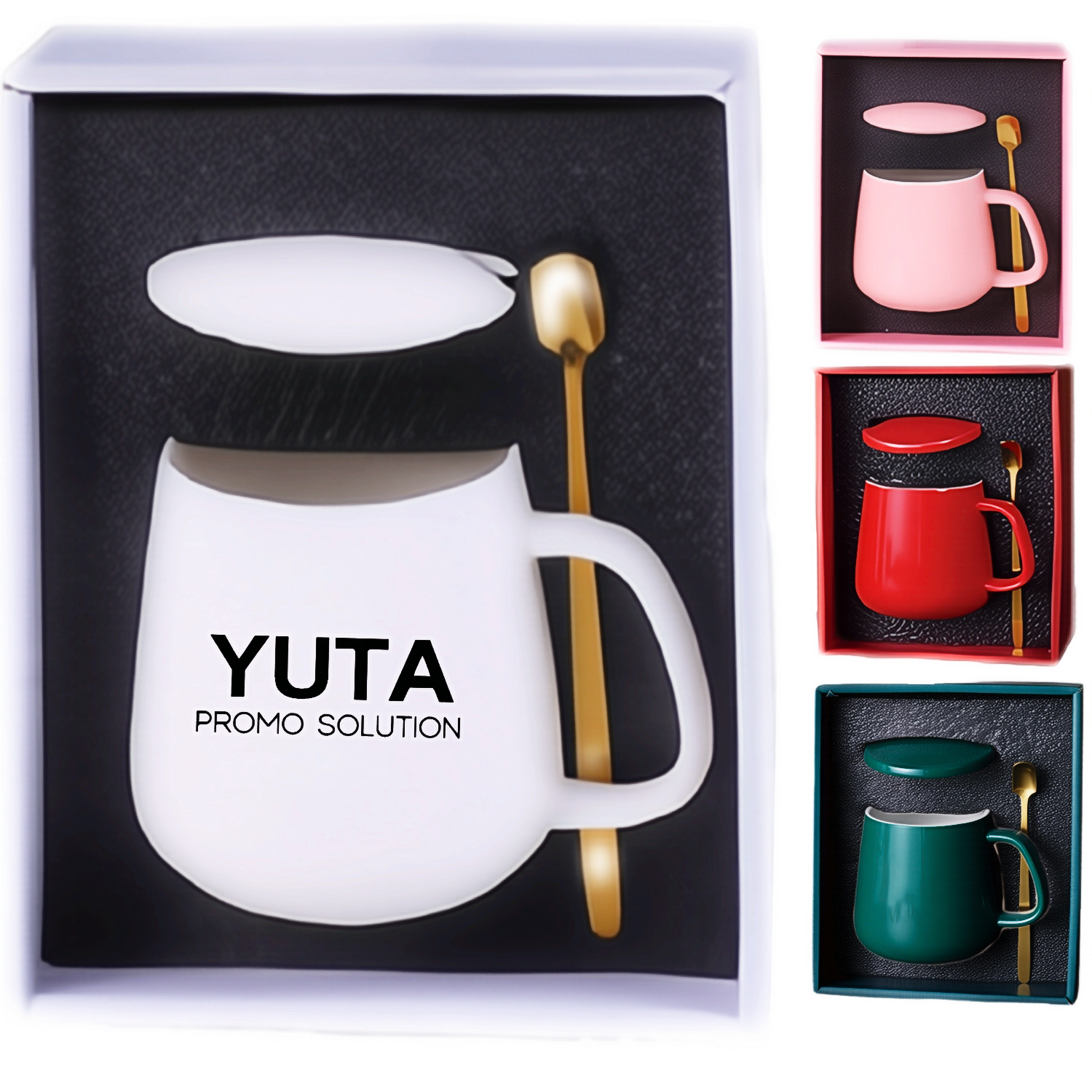 13oz Ceramic Cup Spoon Gift Box Set 4