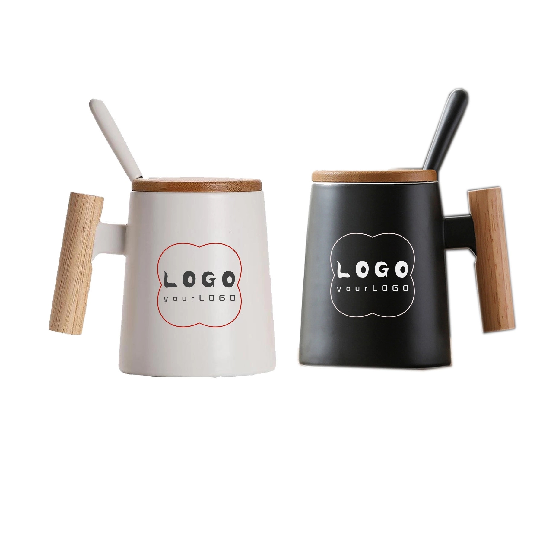 14 oz Ceramic Mug Cup With Wooden Handle 2