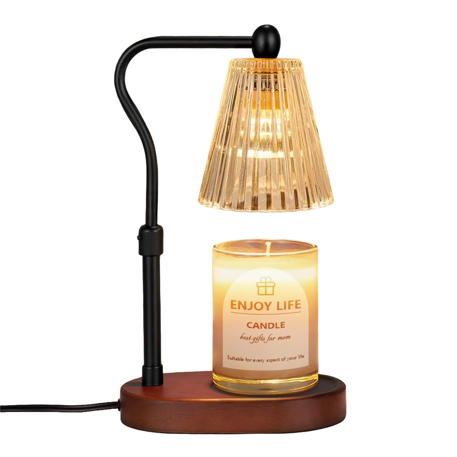 Adjustable Timer Dimmer Oak Wood Candle Warmer Lamp 8