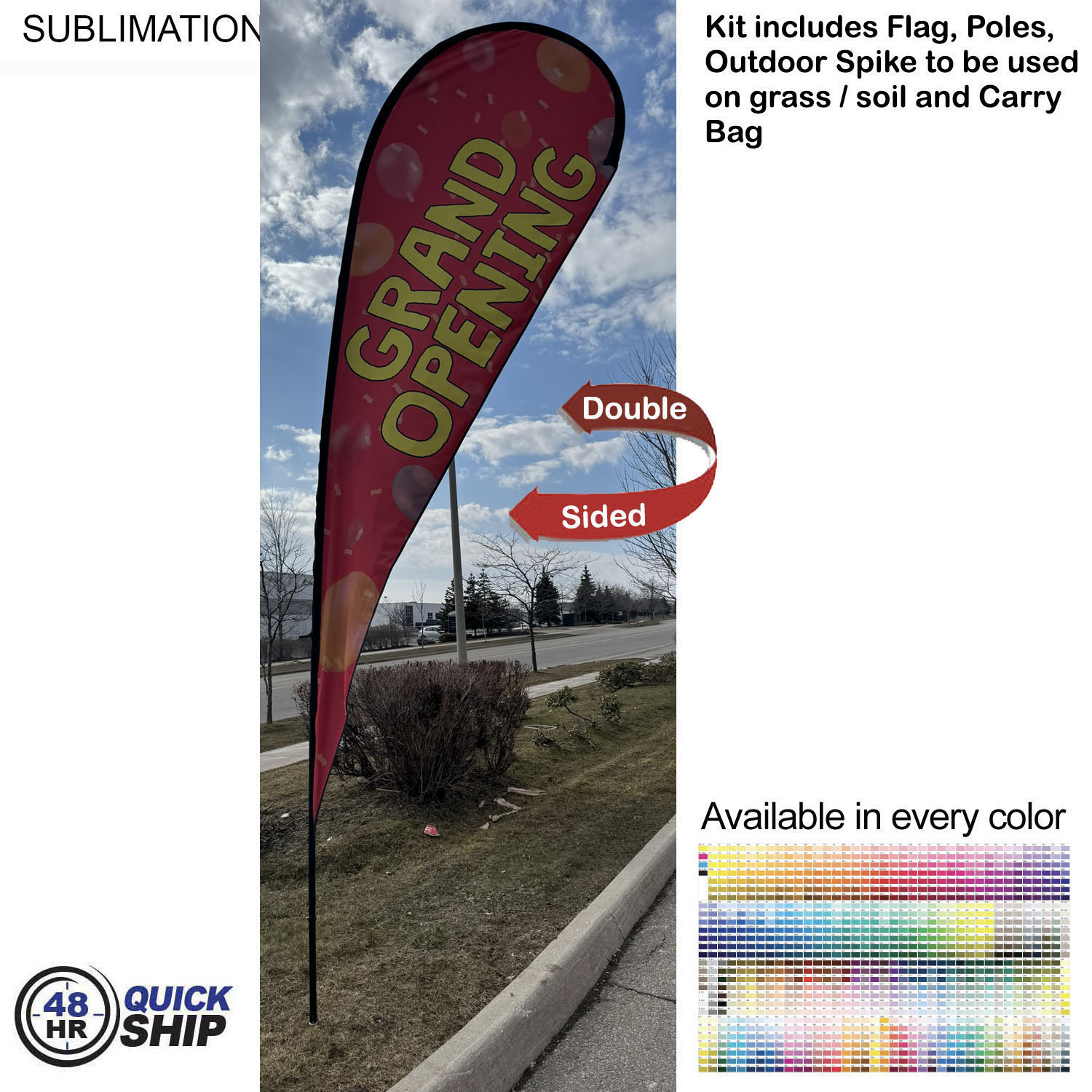 48 Hr Quick Ship -16' X-Large Tear Drop Flag Kit, Full Color Graphics Double Side, Spike and Bag 2