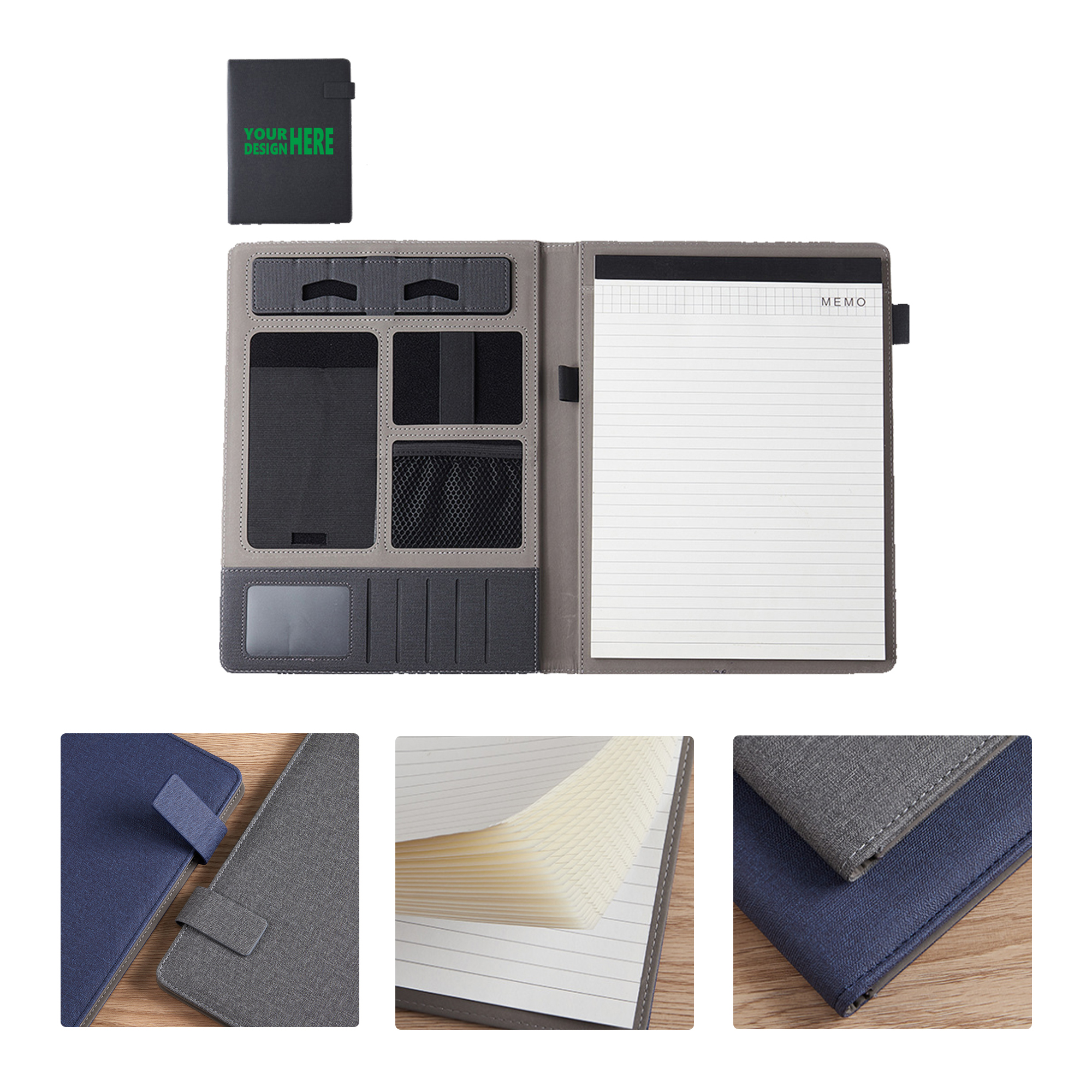 MOQ20 Gray Fabric Contract Folder with Multifunctional Design 2