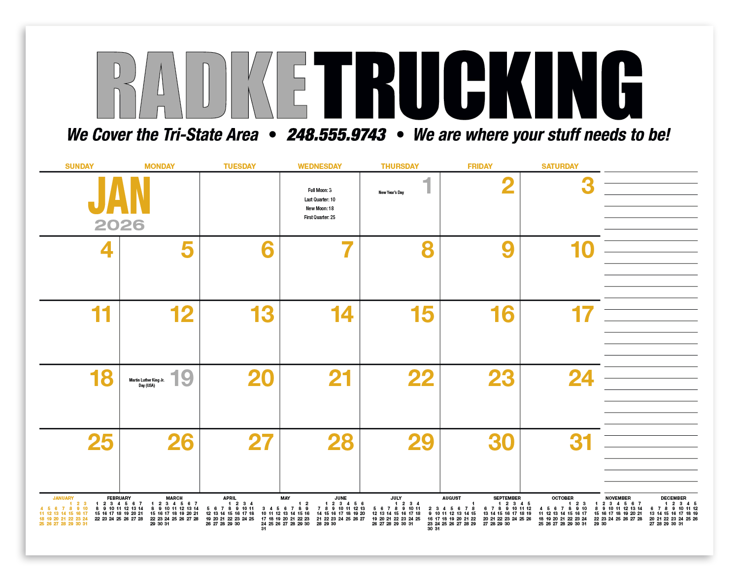 HotLine® Products 13-Month Desk Pad Calendar 96